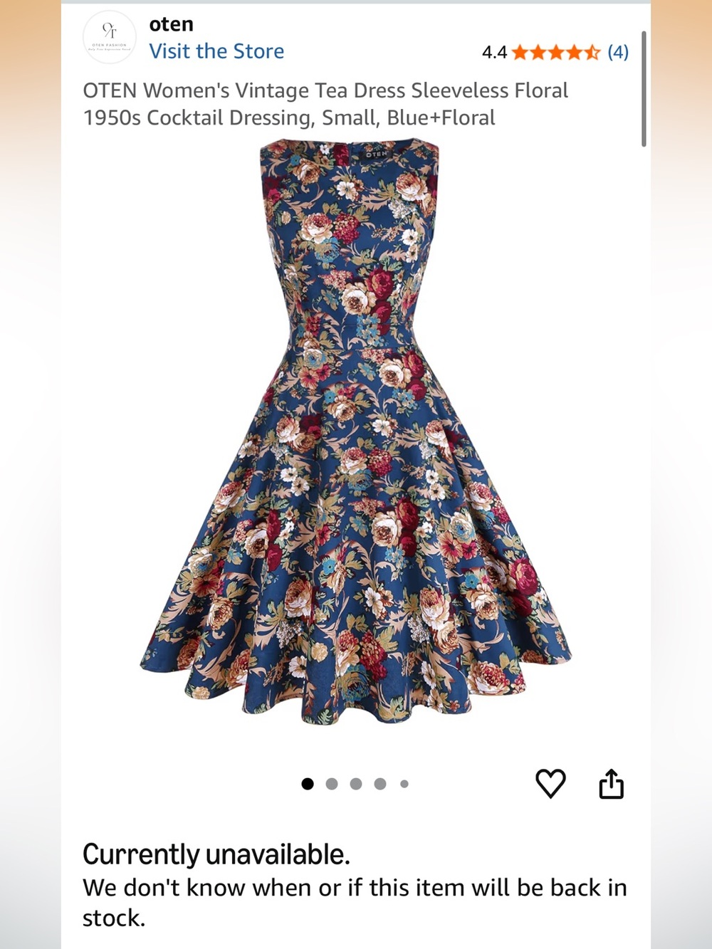 NWT Oten Women’s Vintage-Style Tea Dress - Picture 3 of 13